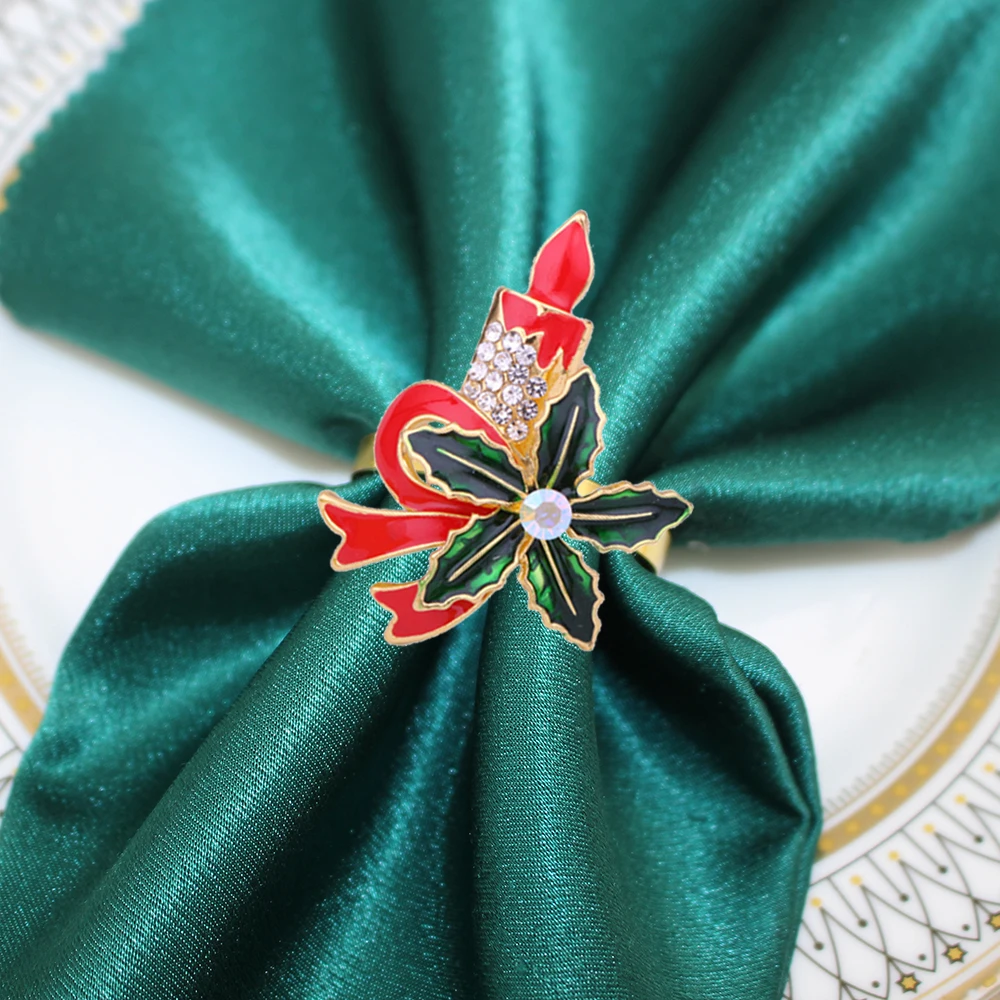 24Pcs Decorações de Natal 2024 Natal Anéis de Guardanapo Coroa Bell Vela de Gato Apple quebra-nozes Guardanapo Titular para Decoração de Mesa