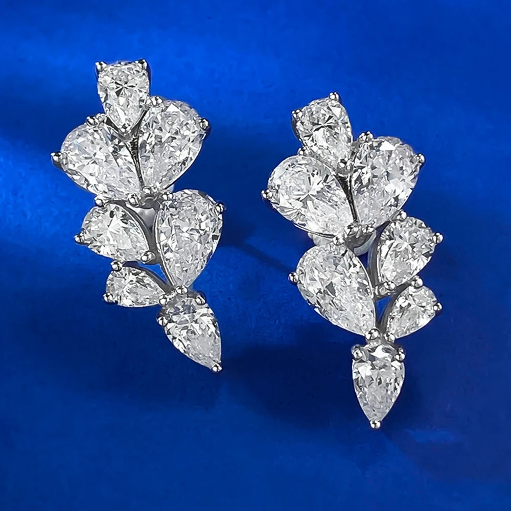 Wong Chuva 100% 925 Silver Pêra Cortada Laboratório de Safira, pedra preciosa de Brincos para Mulheres Presentes de Casamento Festa de Jóias Atacado