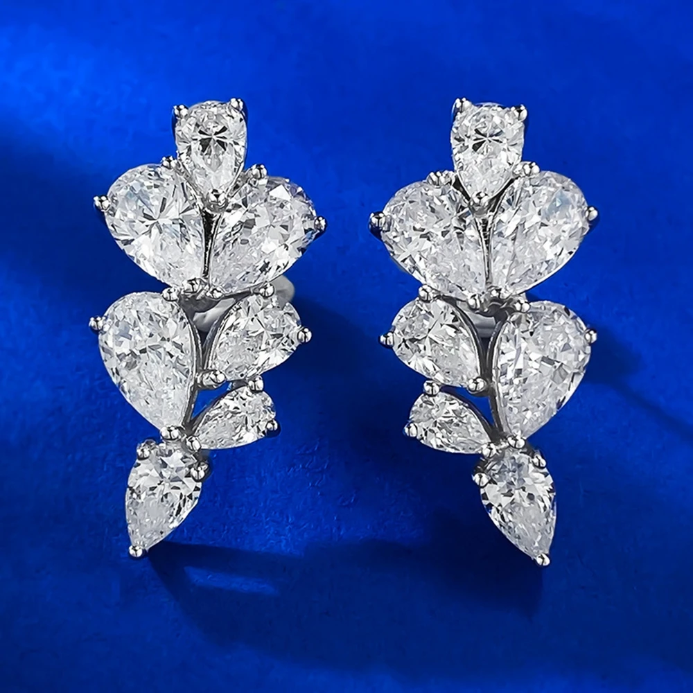 Wong Chuva 100% 925 Silver Pêra Cortada Laboratório de Safira, pedra preciosa de Brincos para Mulheres Presentes de Casamento Festa de Jóias Atacado