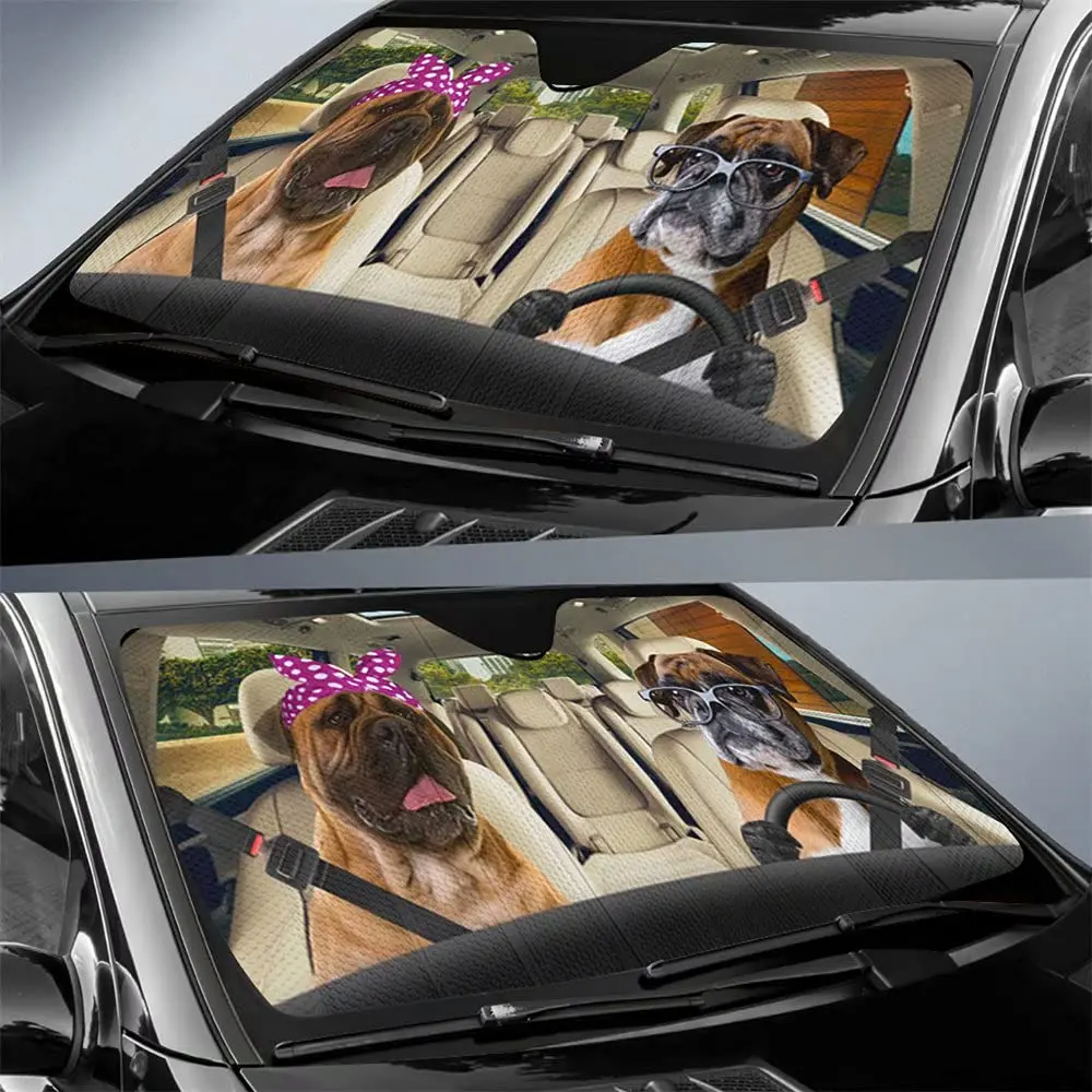 Tigrado Padrão Cão Boxer de Condução Auto de pára-brisa, pára-Sol,Engraçado Cão Boxer Família a Viseira de Sol do Protetor de Sol para Carro Caminhão SU