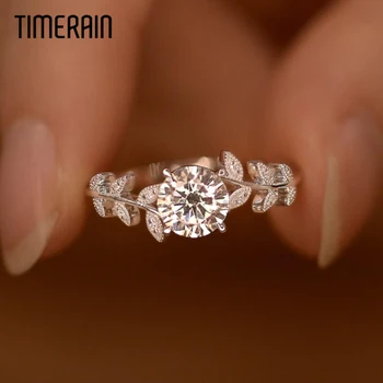 1 Quilate Elegante Folha de Moissanite Anéis de Prata 925 Diamante Promessa de Noivado de Banda para as Mulheres Certificada Banhado a Ouro 18K Jóia GRA