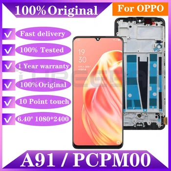 100% Original Apoio de impressões digitais Display Para OPPO A91 Tela LCD Touch screen Digitalizador Assembly Para PCPM00 CPH2001 CPH2021