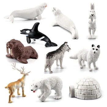 10Pcs Mini Simulação Urso Polar Beluga Coelho Selos Polars de Renas, de Urso polar Ártico Animal Conjunto Garoto Cognitiva Educação Brinquedos