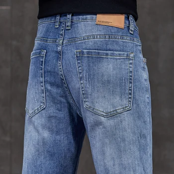 2023 Nova Mens marca de calças de brim dos Homens de Moda Casual Slim fit Straight Elástico de Alta Pés jeans skinny homens azuis venda quente do sexo masculino calças