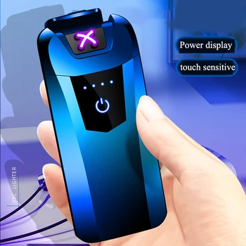 2023 Sensível ao Toque, Mini Recarregável USB de Isqueiro Recarregável Personalizado Elétrico Duplo Arco Isqueiros Fumadores