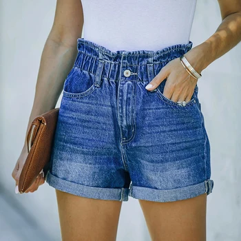 2023 Verão das Mulheres Shorts Jeans Casual de Moda Vintage Streetwear Trecho Elástico da Cintura Novo Friso Shorts Curtos
