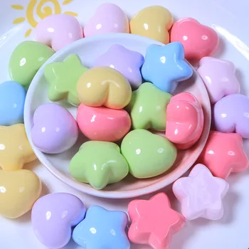 20pcs Macaron Colorido Resina em Forma de Coração de Pérolas Flatback para Scrapbooking Bonito 3D em Forma de Estrela de Enfeite Meninas Acessórios