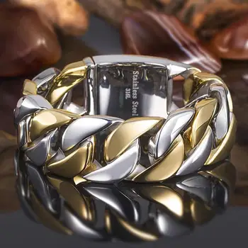 24mm de Largura Mulheres Homens Prata-Ouro, Cor de Aço Inoxidável 316L Coibir Cuban Link Cadeia Pulseira Bracelete da Jóia de Presente de Aniversário
