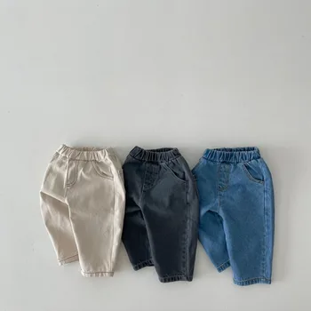 3677B coreano Bebê calças de Brim da sarja de nimes Calça 2022 Outono, Moda de Inverno Todo o jogo Menino de Calça Casual Bolso da Menina Calças Jeans