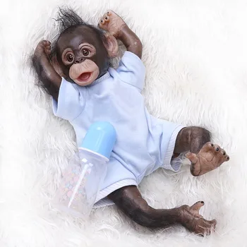 40CM Renascer Orangotangos Bebê Macaco Artesanal Detalhado Trabalho de Pintura Em Preto Colecionáveis de Arte de Alta Qualidade Boneca