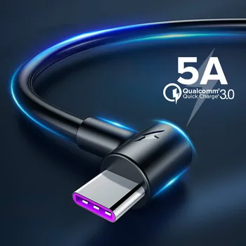 5A USB do Tipo C, Rápido Carregamento USB C Cabo Para o Huawei P20 P30 Lite Super Rápido de 90 Graus Cabo Para o Xiaomi Mi 9 Samsung S9 S10 Nota 9
