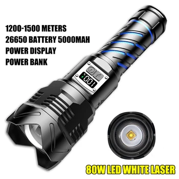 80W LED de Alta Potência Lanterna Recarregável USB Luz Forte Tático Zoom Tocha Exterior de Longo alcance Lanterna de Campismo 26650 Bateria