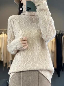 Alto grau de suéter de cashmere para as mulheres no outono e no inverno é preguiçoso e engrossar. pescoço de tartaruga tem uma lã de assentamento da camisa.