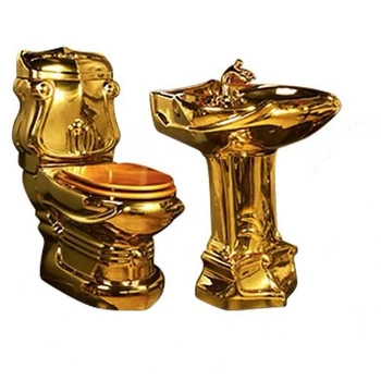 Estilo europeu palácio de ouro wc vintage hotel em relevo assento de banheiro cor de ouro criativo, wc, casa de banho silêncio de grande calibre