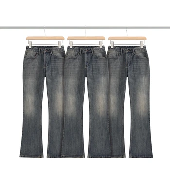 High Street
 Bambu Com Nervuras Jeans Homens Mulheres Melhor Qualidade Lavado Oversize De Jeans, Calças Militares