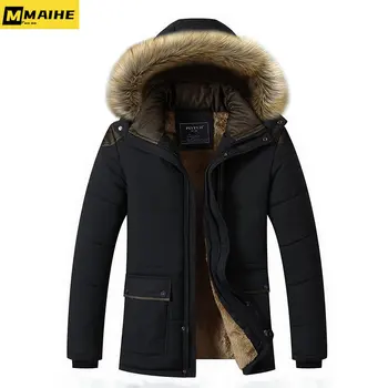 Inverno homens casaco de lã longo Engrossado com forrada de lã casaco quente de Alta qualidade gola de pele com capuz Casaco jaqueta Casual plus size
