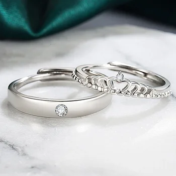 Luxo AAA Zircão Par Emparelhado Anéis Para Mulheres, Homens Flor Coroa Proposta Promessa Anéis Ajustáveis Aniversário de Casamento, Jóias