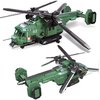 Militar Twin Rotor de Helicóptero Bloco de Construção de Aeronaves Avião Tijolo Modelo de WW2 Arma Soldado Brinquedos Para Crianças Presente MOC