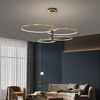 Moderno Anel de LED Lustre Para Sala de estar, Quarto, Café, Escritório, Loja, Apartamento Villa Iluminação Decorativa Black&Gold Lustre
