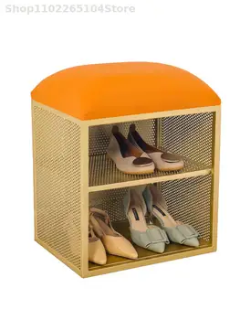 Mudar de sapatos de fezes em casa porta sapatos fezes introduza a luz da porta de luxo banquinho bengaleiro sofá criativo de armazenamento de fezes