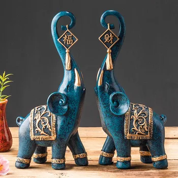 Nordic Resina Elefante Estátua De Um Par De Elegantes Tromba De Elefante Sorte De Riqueza Estatueta De Decoração De Casa De Animal De Artesanato Enfeites De Presente