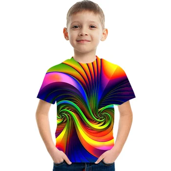Novo arco-íris Vórtex Impressão de Moda Manga Curta Micro Elastic Esportes Casual T-shirt do Desgaste das Crianças