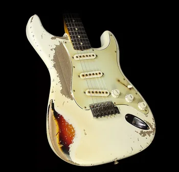 Personalizado MASTERBUILT JOÃO CRUZ 1961 PIN-UP ST Pesado Relíquia Branco por 3 Tone Sunburst Guitarra Elétrica de Corpo de Alder,