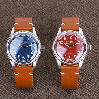 Polvo Mecânico Relógios de Homens de 40mm Vintage de Couro de Movimento Automático do Relógio de Safira Grande Coroa de 100M Impermeável relógio de Pulso