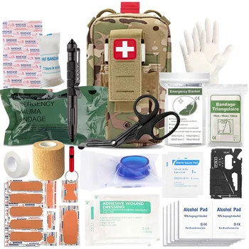 Primeiros Socorros Kit de Sobrevivência Tático IFAK Mini Bolsa Fornecido Camping Kit com EMT Itens para Militares de Emergência, ao ar Livre, com fivela