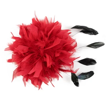 Retro Pena Vermelha Broche de Flor de Tecido Buquê Requintado Moda Pin de Lapela para as Mulheres, Festa de Casamento Jóias Acessório de Decoração