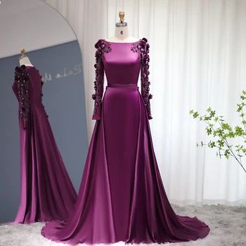Sharon Disse Fúcsia Luxuosos em Dubai Muçulmano Vestidos de Noite para as Mulheres com Destacável Overskirt Champagne Casamento Formal Vestidos de SS502