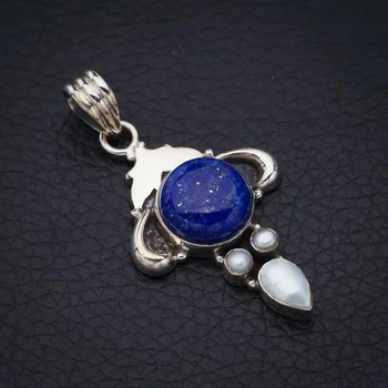 StarGems Natural Lapis Lazuli Pearl River Boi Artesanal Pingente De Prata 925 De 1,75