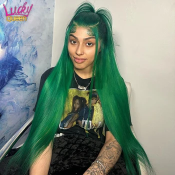 Verde esmeralda Reta Transparente de Lace Frontal de Cabelo Humano Peruca de 30 Polegadas 13X4 13X6 Lace Front Wig Pré Arrancadas para as Mulheres
