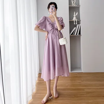 Vestido de maternidade para o Photoshoot - Macio e Respirável Roupas de Algodão para Mulheres Grávidas